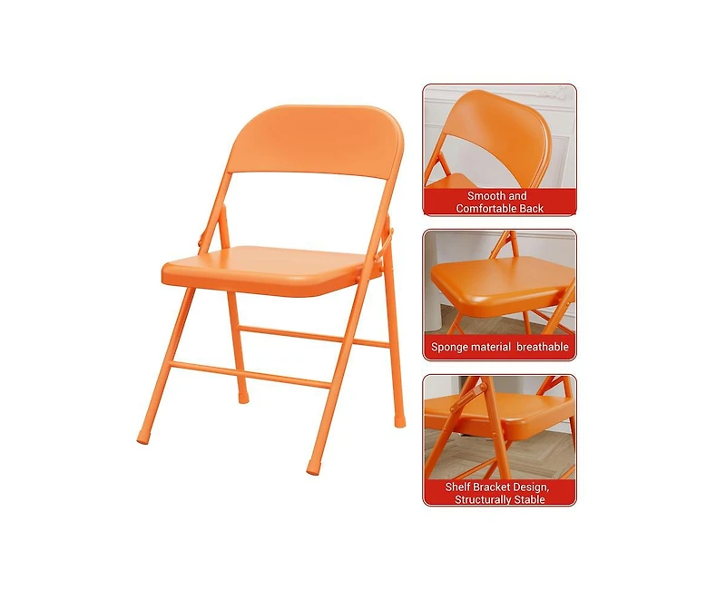 Dining Chairs Set of 4, Foldable Dining Chairs with Metal Frame Hold Up to 350 Pounds, Portable Orange Kitchen Chair Suitable for Dining Room, Living