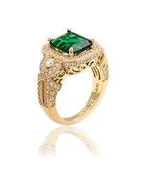 Suzy Levian Yellow Sterling Silver Emerald-Cut and White Cubic Zirconia Pave Ring
