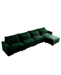 Streamdale Furniture Large L Shape Sectional Corduroy Sofa,Deep Seat Couch with Storage Footstool and 4 Waist Pillows, Green