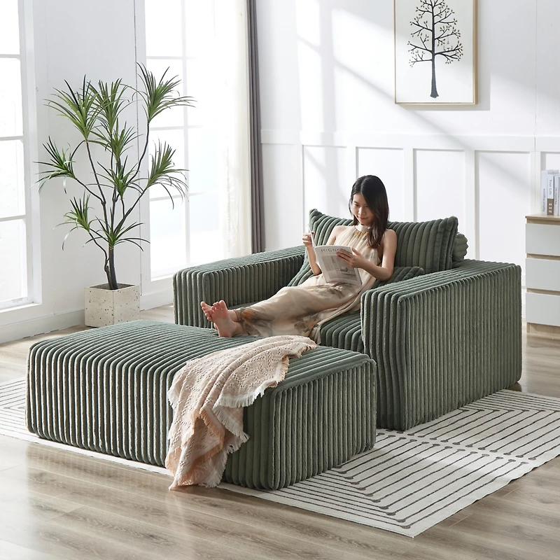 Streamdale Corduroy Sofa Chair with Removable Footrest, Indoor Sleeper