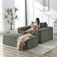 Streamdale Corduroy Sofa Chair with Removable Footrest, Indoor Sleeper