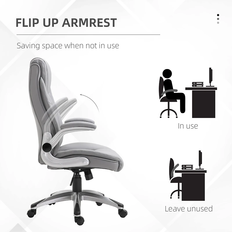 Vinsetto High Back 360 Swivel Ergonomic Home Office Chair with Flip Up Arms, Faux Leather Computer Desk Rocking Chair, Grey