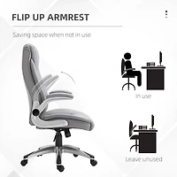 Vinsetto High Back 360 Swivel Ergonomic Home Office Chair with Flip Up Arms, Faux Leather Computer Desk Rocking Chair, Grey