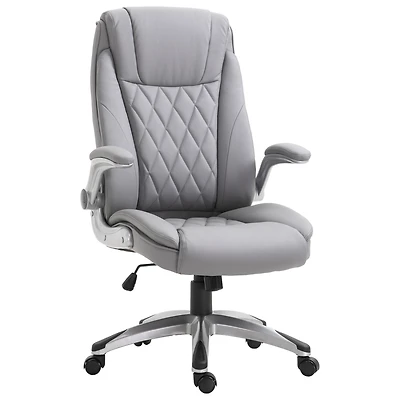 Vinsetto High Back 360 Swivel Ergonomic Home Office Chair with Flip Up Arms, Faux Leather Computer Desk Rocking Chair, Grey