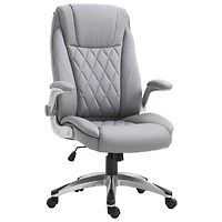 Vinsetto High Back 360 Swivel Ergonomic Home Office Chair with Flip Up Arms, Faux Leather Computer Desk Rocking Chair, Grey