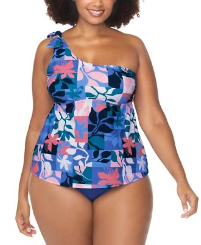 Raisins Curve Trendy Plus Size Marita Asymmetric Tankini Top Costa Ruched Bikini Bottoms