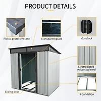 6ft x 5ft Outdoor Metal Storage Shed with Lockable Sliding Doors and Transparent plate for Garden, Lawn ( White and Black )