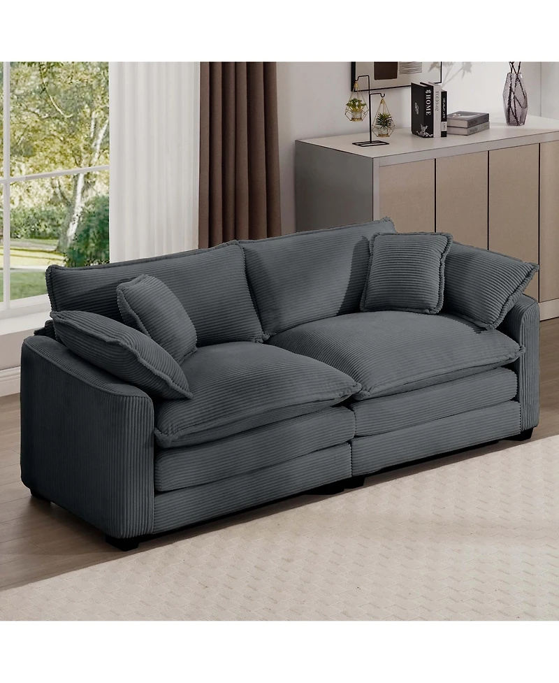 Streamdale Furniture Modern Fabric Living Room Sofa with 4 Pillows Upholstered Large Deep Seating Loveseat, Grey Corduroy