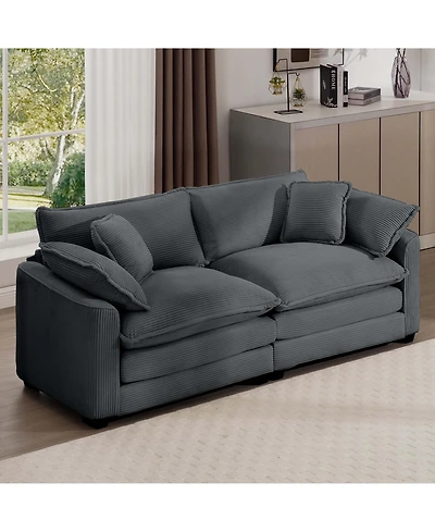 Streamdale Furniture Modern Fabric Living Room Sofa with 4 Pillows Upholstered Large Deep Seating Loveseat, Grey Corduroy
