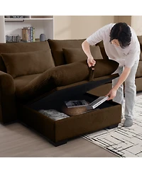 Streamdale Furniture Large L Shape Sectional Corduroy Sofa,Deep Seat Couch with Storage Footstool and 4 Waist Pillows
