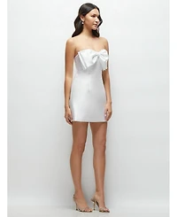 Alfred Sung Women's Oversized Bow Strapless Little White Mini Dress with Pearl Accents