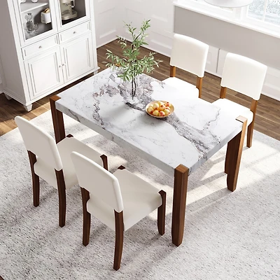 Streamdale Modern 4-Person Dining Set with Faux Marble Table