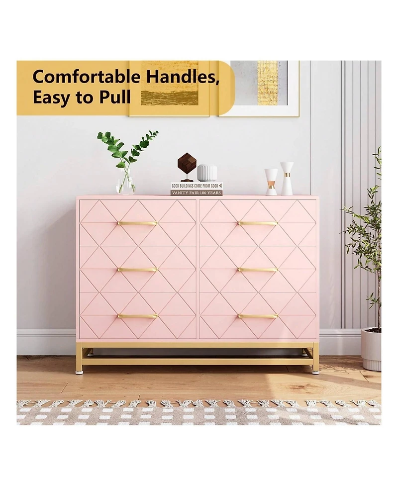 gaomon Dresser For Bedroom With 6 Drawer Double Dressers, Modern Wooden Chest, Beside Table Closet, Nursery, Living Room