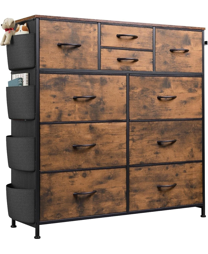 Wlive Dresser for Bedroom with 10 Drawers Fabric Dresser Chest of Drawers with Side Pockets and Hooks Sturdy Metal Frame Drawers Organizer Unit for Ro