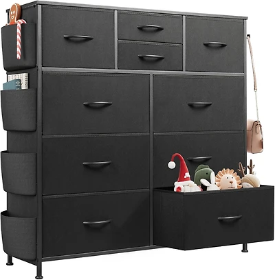 Wlive Dresser for Bedroom with 10 Drawers Fabric Chest of Side Pockets and Hooks Sturdy Metal Frame Organizer Unit Ro