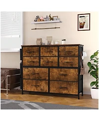 Dresser For Bedroom, 10 Drawers Fabric Storage Drawer, Dressers & Chest Of With Side Pockets, Hooks, Wood Tabletop Closet, Living Room, Ha