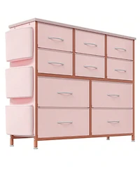 Dresser For Bedroom, 10 Drawers Fabric Storage Drawer, Dressers & Chest Of Drawers With Side Pockets, Hooks, Wood Tabletop For Closet, Living Room, Ha