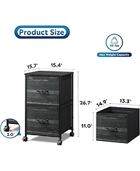 2 Drawer Mobile File Cabinet, Rolling Printer Stand, Fabric Vertical Filing Cabinet fits A4 or Letter Size for Home Office