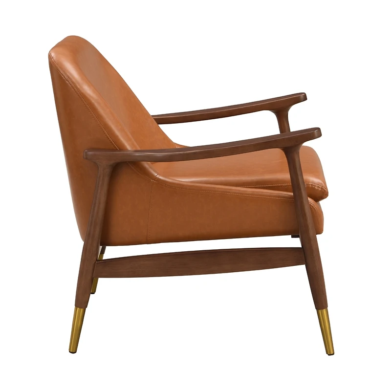 Streamdale Mid-Century Faux Leather Accent Chair with Solid Wood Frame