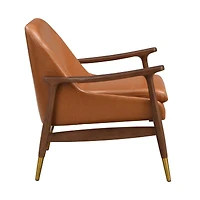Streamdale Mid-Century Faux Leather Accent Chair with Solid Wood Frame