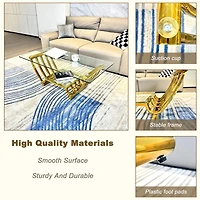 47" Rectangle Modern Stainless Steel Coffee Table, Double-Layer Clear Tempered Glass Coffee Table, Center Table Table with Storage, for Living Ro