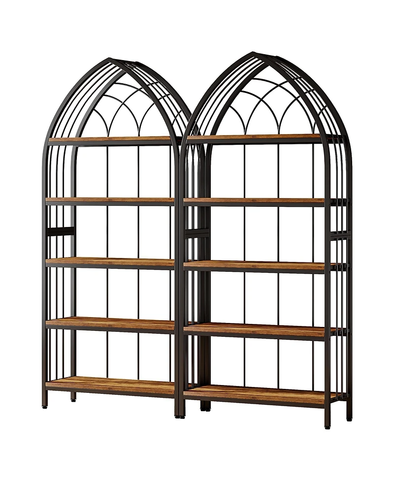 Tribesigns 74.8-Inch Tall Bookshelf Set of 2,5-Tier Bookshelf with Metal Frame,Curved Freestanding Display Shelf