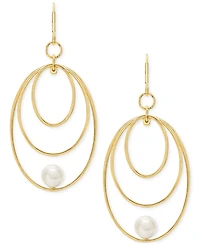 Cultured Freshwater Pearl (7.5-8mm) Oval Drop Earrings in 14k Gold over Sterling Silver Made in Italy