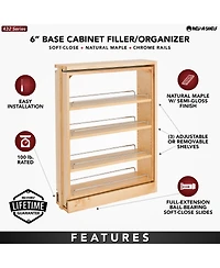 Rev-a-Shelf 6" Pullout Base Filler Cabinet Rack w/ Soft-close, 432-bfbbsc-6C