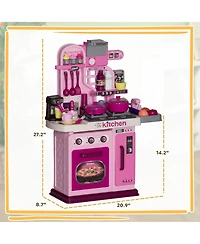 Qaba Kids Play Kitchen with Lights, Sounds, 33 Accessories, Storage