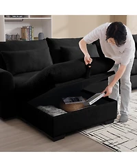 Streamdale Furniture Corduroy Two-Seater Sofa with 2 Storage Footrest,2 Seater Sectional deep seat sofa,Comfy Couches for Living Room,Black Sofa