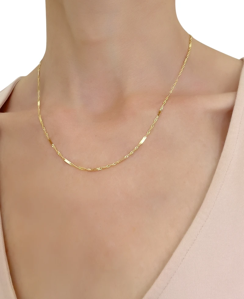 18" Flat Bar Singapore Chain Necklace (1/3mm) in 14k Gold