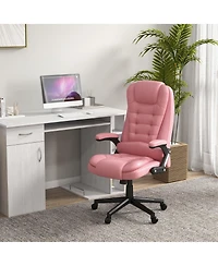 High Back Vibration Massage Office Chair with 6 Vibration Points, Heated Reclining Pu Leather Computer Chair with Armrest and Remote, Pink