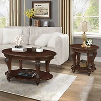Living Room Coffee Table Set, Coffee Table & Two End Side Table 3-Piece Set for Office, Living Room, Apartment, Small Space, Easy Assembly, Cherry