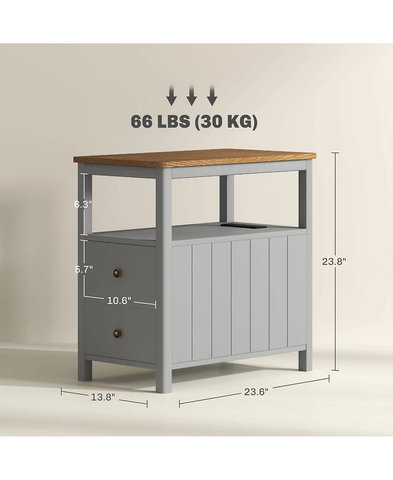 Homcom Narrow End Table with Charging Station, Usb Ports, Drawers,