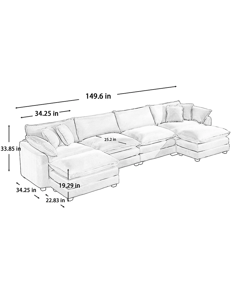 Streamdale Furniture Corduroy Sofa, Modern Upholstered 4 Seater with 3 Footstools Corduroy Fabric Sofa, Office Living Room Apartment Comfortable Sofa,