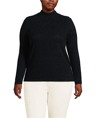 Lands' End Plus Long Sleeve Brushed Lace Mock Neck Top