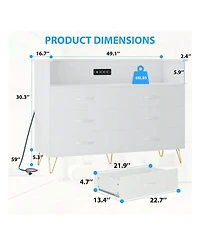 Dresser For Bedroom With Led Light & Charging Station, 6 Wooden Drawers Dressers With 2-Tier Open Shelves, Modern Chest Of Double Wide Drawers For Liv