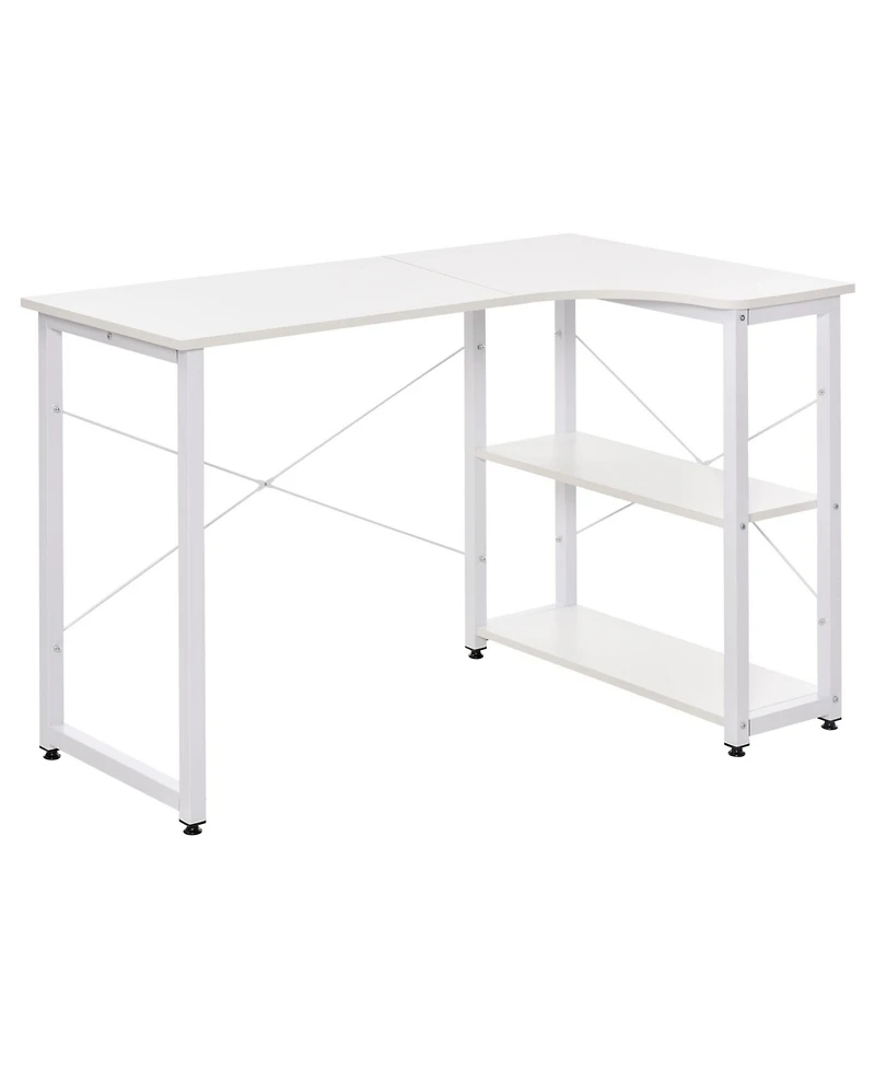 Homcom L-Shaped Computer Desk with 2 Side Shelves and Steel Frame,
