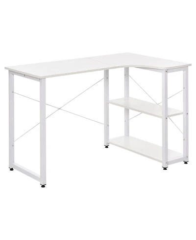 Homcom L-Shaped Computer Desk with 2 Side Shelves and Steel Frame,