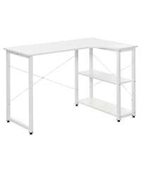 Homcom L-Shaped Computer Desk with 2 Side Shelves and Steel Frame,