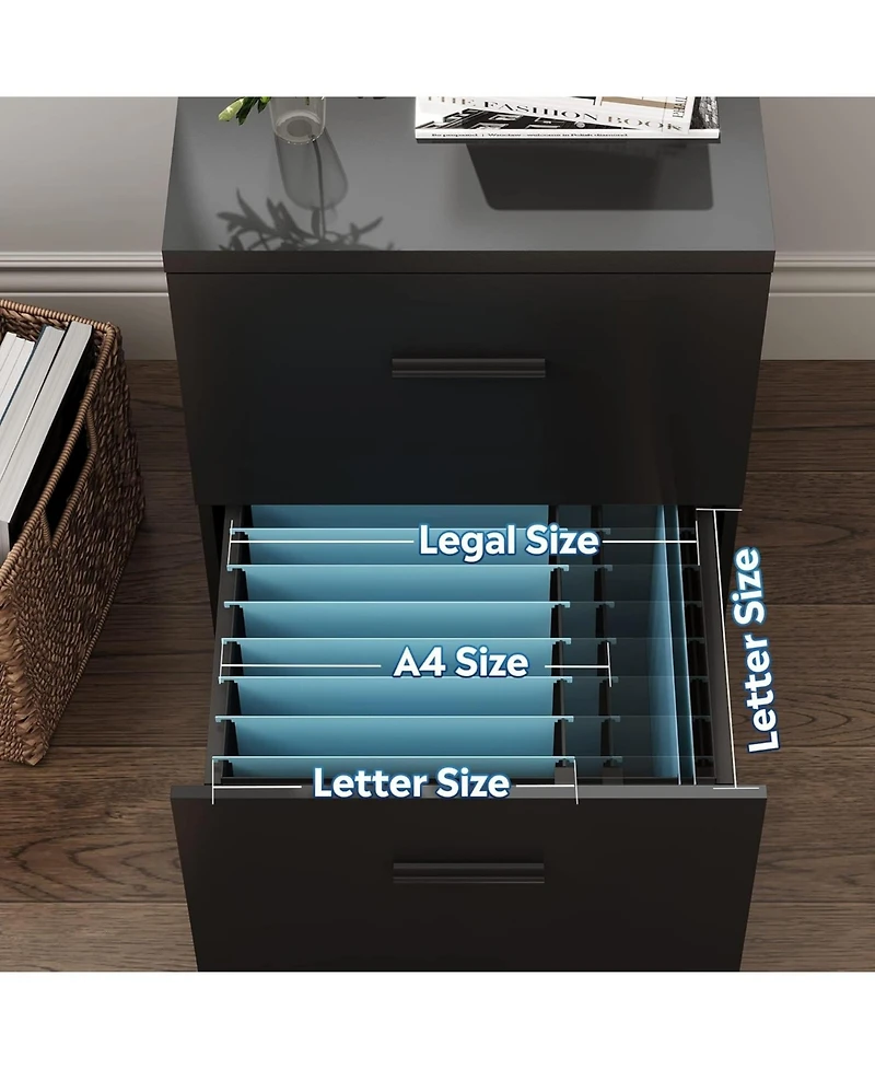 2 Drawer Wood File Cabinet, Mobile Lateral Filing Cabinet with Storage, Letter Legal Size