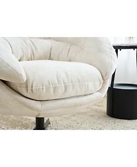 Chenille Upholstered 360° Swivel Club Chair/Accent Chair with Removable Cushion, Round Office Chair with Black Metal Base, Cotton Material, Livin