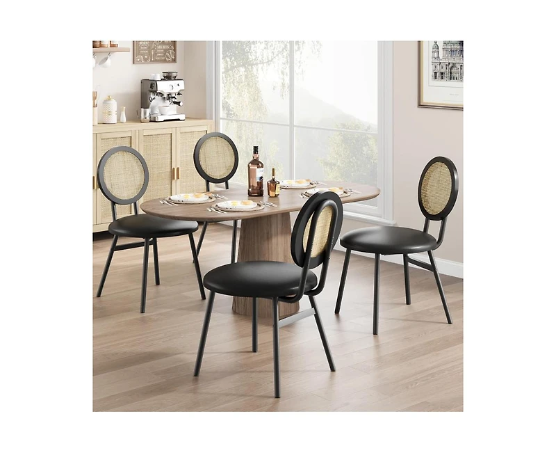 gaomon Dining Chairs Set of 2, Rattan Kitchen Chairs with Thicken Upholstered, Modern Dining Room Chairs Set of 2 (2, Black