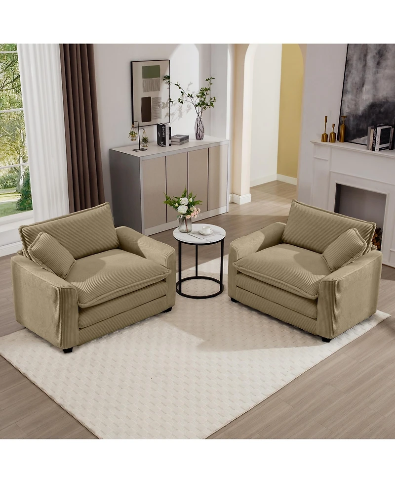 Streamdale Furniture Luxurious and Sophisticated Deep Seated Sofa Set with Two Single Chairs in Tan Corduroy Fabric, Suitable for Bedroom and Office