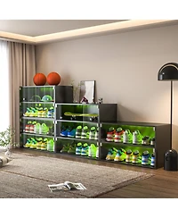 Streamdale Furniture Black Led light shoe box three layers with glass doors