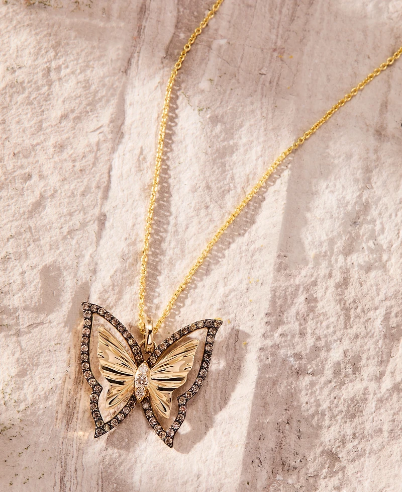 Le Vian Nude Diamond & Chocolate Diamond Butterfly Pendant Necklace (1/3 ct. t.w.) in 14k Honey Gold