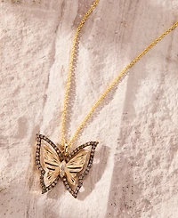 Le Vian Nude Diamond & Chocolate Diamond Butterfly Pendant Necklace (1/3 ct. t.w.) in 14k Honey Gold