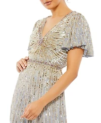 Women's Embellished V Neck Butterfly Sleeve Column Gown