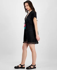Miken Juniors' Crochet Tassel-Trimmed Tie-Front Kimono Cover-Up, Exclusively at Macy's