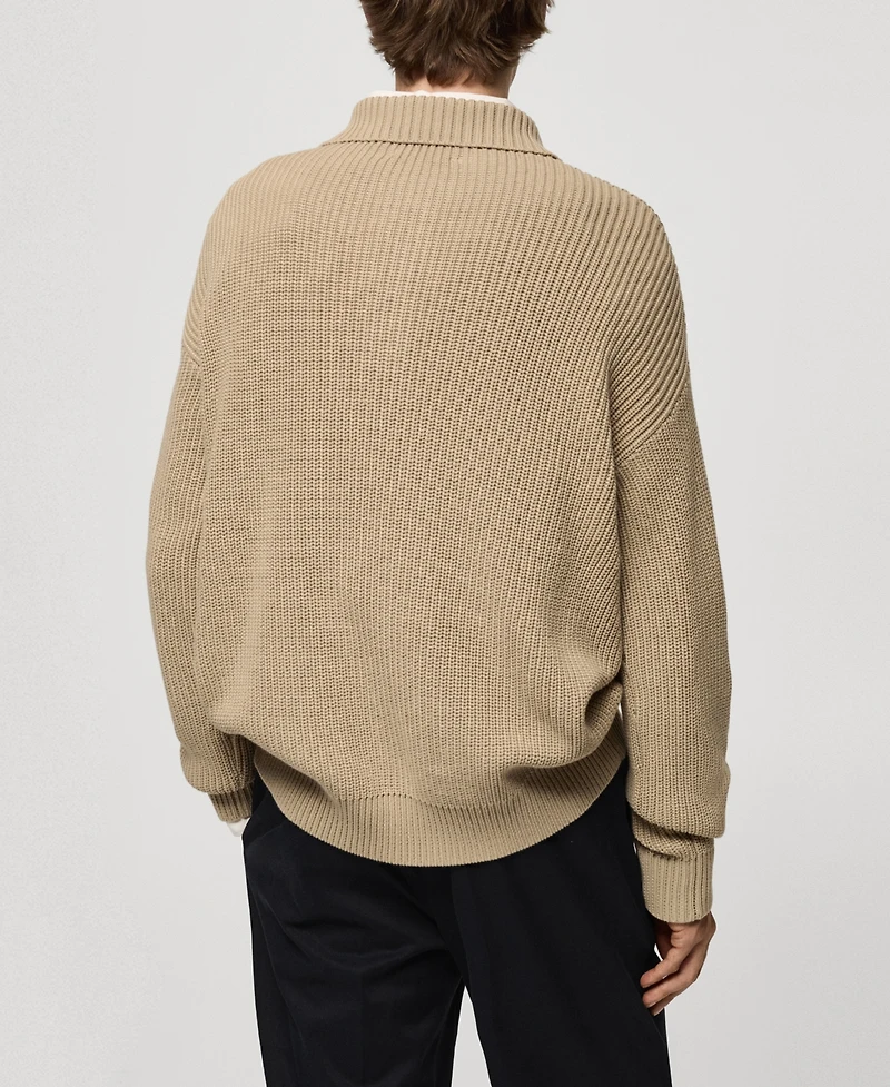 Mango Men's Chunky Ribbed Polo Sweater